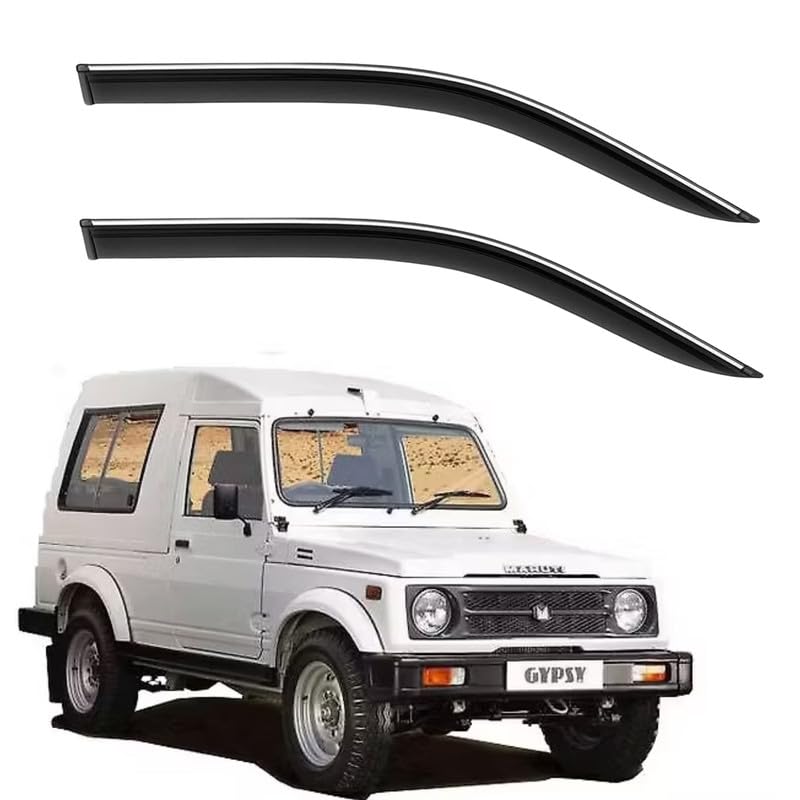 Image of CAR SAAZ Side Door Visors for Gypsy (1985-2019)(Set of 2Pcs) | Chrome Lined Rain Guards, Polycarbonate, Smoke Finish