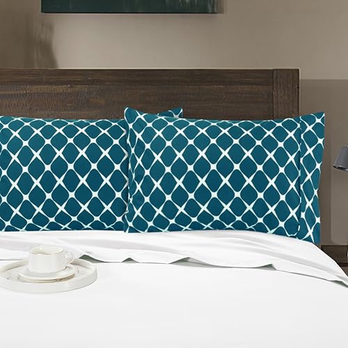 Image of Elegant Comfort Luxury Ultra-Soft 2-Piece Pillowcase Set - 1500 Premium Hotel Quality Microfiber Double Brushed - Wrinkle Resistant, Standard /Queen, Bloomingdale Pattern Teal