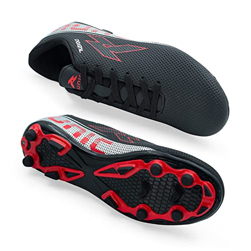 RUNIC Chuteiras de futebol femininas meninos meninas crianças unissex chão firme, Preto/vermelho, 15