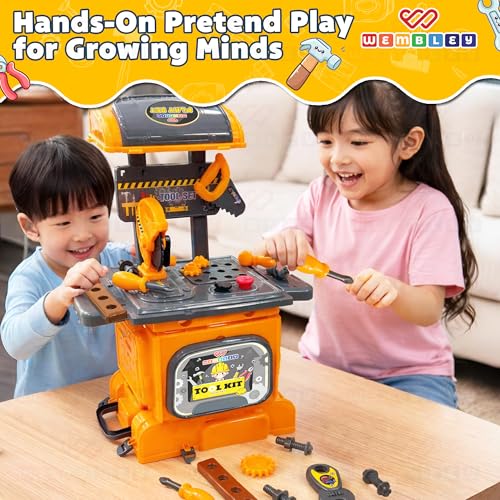 Image of Wembley Kids Tool Kit Set with Trolley & Toolbox | DIY Construction Pretend Play Tools for Boys & Girls 3-6 Years | Workshop Role Play Toy | Montessori Learning Gift for Kids Age 3, 4, 5, 6
