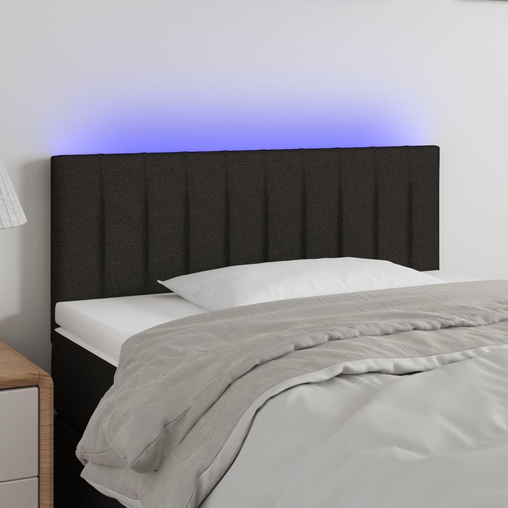Testiera del letto in tessuto nero 80x5x78/88 cm, regolabile con striscia LED da taglio, fornisce un eccellente supporto per la schiena durante la lettura.