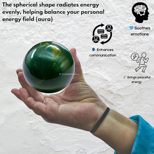 Image of Certified Bloodstone Crystal Ball for Meditation - Premium Crystal Vastu Items for Home and Feng Shui Items for Good Luck - Ideal for Pooja Supplies and Spiritual Practices (2 inch Inch)