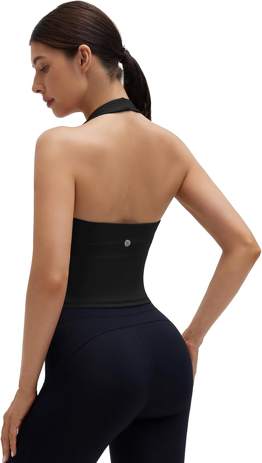 SUUKSESS Women Padded Halter Sports Bra Backless Longline Workout Crop Tank Tops