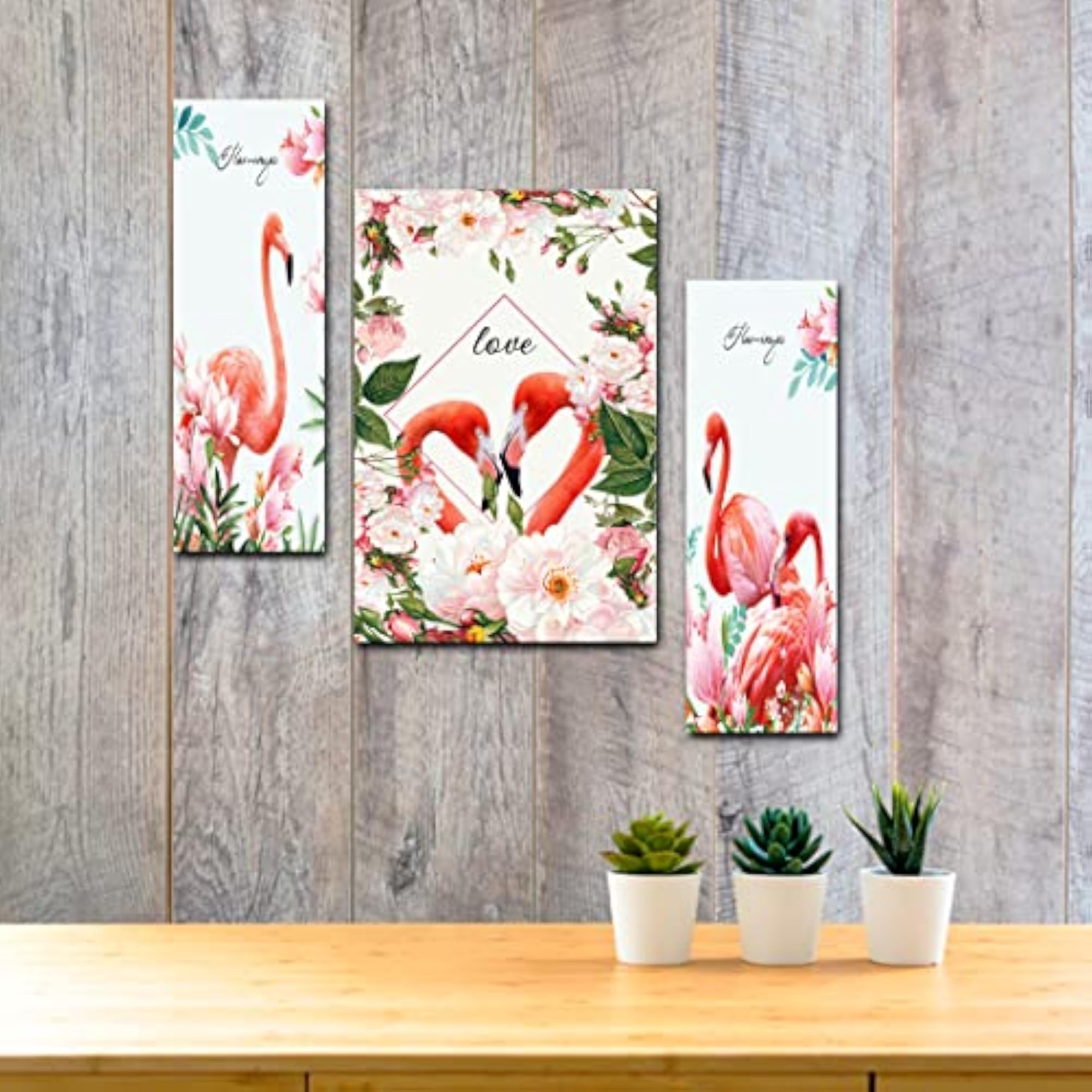 Flamingo Hexagon MDF Poster and Frames, Set of 3