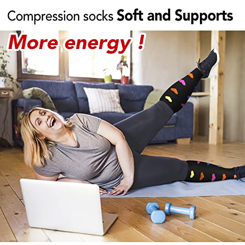 Image of Refeel 3 Packs Plus Size Compression Socks Wide Calf For Women & Men - Large Size Knee High Support Stockings For Medical