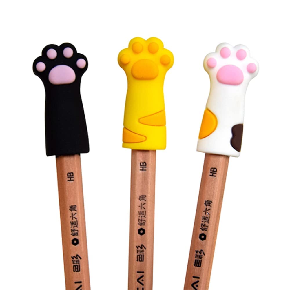 MROOFUL 3 Pack Cat Paw Stationery Pencil Cap Pen Cover Silicone Pen Protector Cover School Students Supplies Soft Rubber Cute School Korea Cartoon