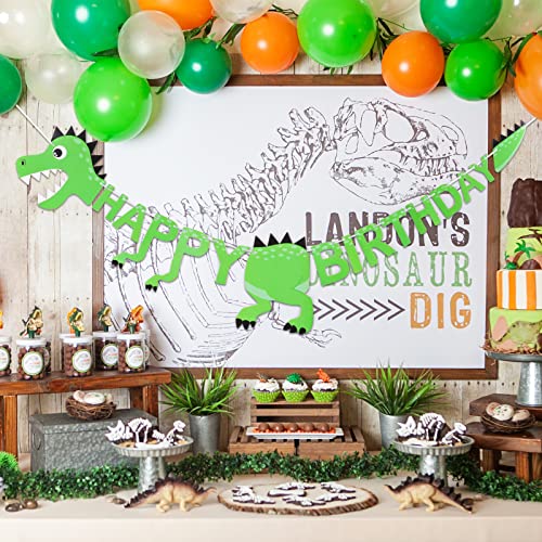 Image of 3D Dinosaur Birthday Banner, Dinosaur Happy Birthday Banner, Dinosaur Decorations for Birthday Party Swallowtail Flag Birthday Banner Boy Girls Kids Dinosaur Party Supplies (Green)