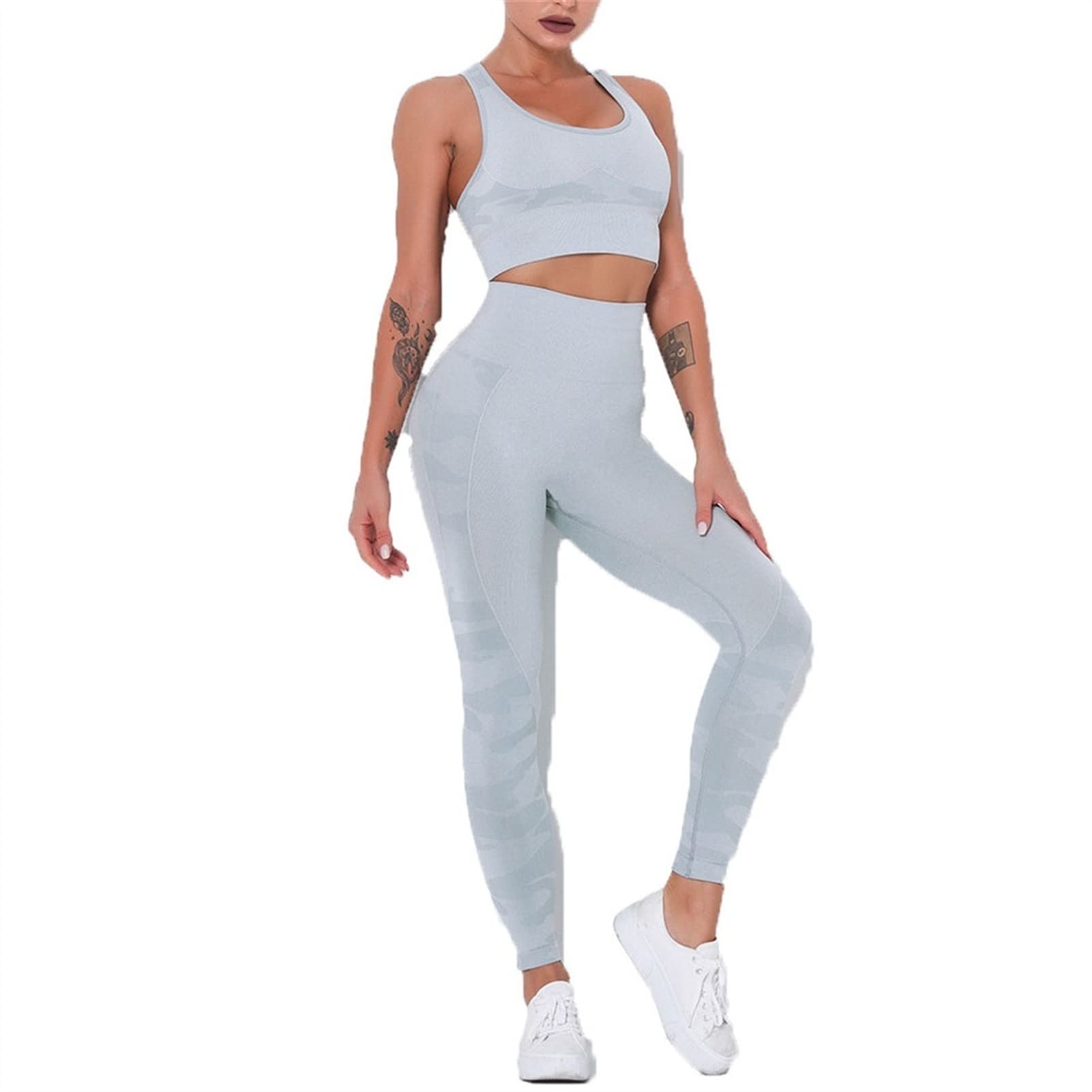 Damskie dresy treningowe do jogi, strój dla kobiet, zestaw 2 sztuki, nakładka do jogi Scrunch tłok, gimnastyka, legginsy bez ramion, sportowy biustonosz z rękawami crop Top Yoga Fitness dres treningowy 2 sztuki