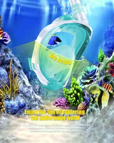 Image of Delavala Full Face Snorkeling Mask Diving Gear - Dry Top System,180 Degree Panoramic View Snorkeling Mask with Camera Mount,Safe Breathing,Anti-Leak Anti-Fog-Swim Fins (Green- Large /X-Large)