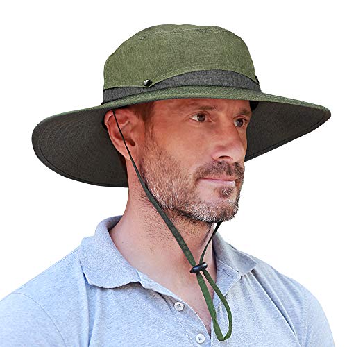 Image of Men Safari Sun Hat Wide Brim Boonie Fishing Cap with Adjustable Drawstring