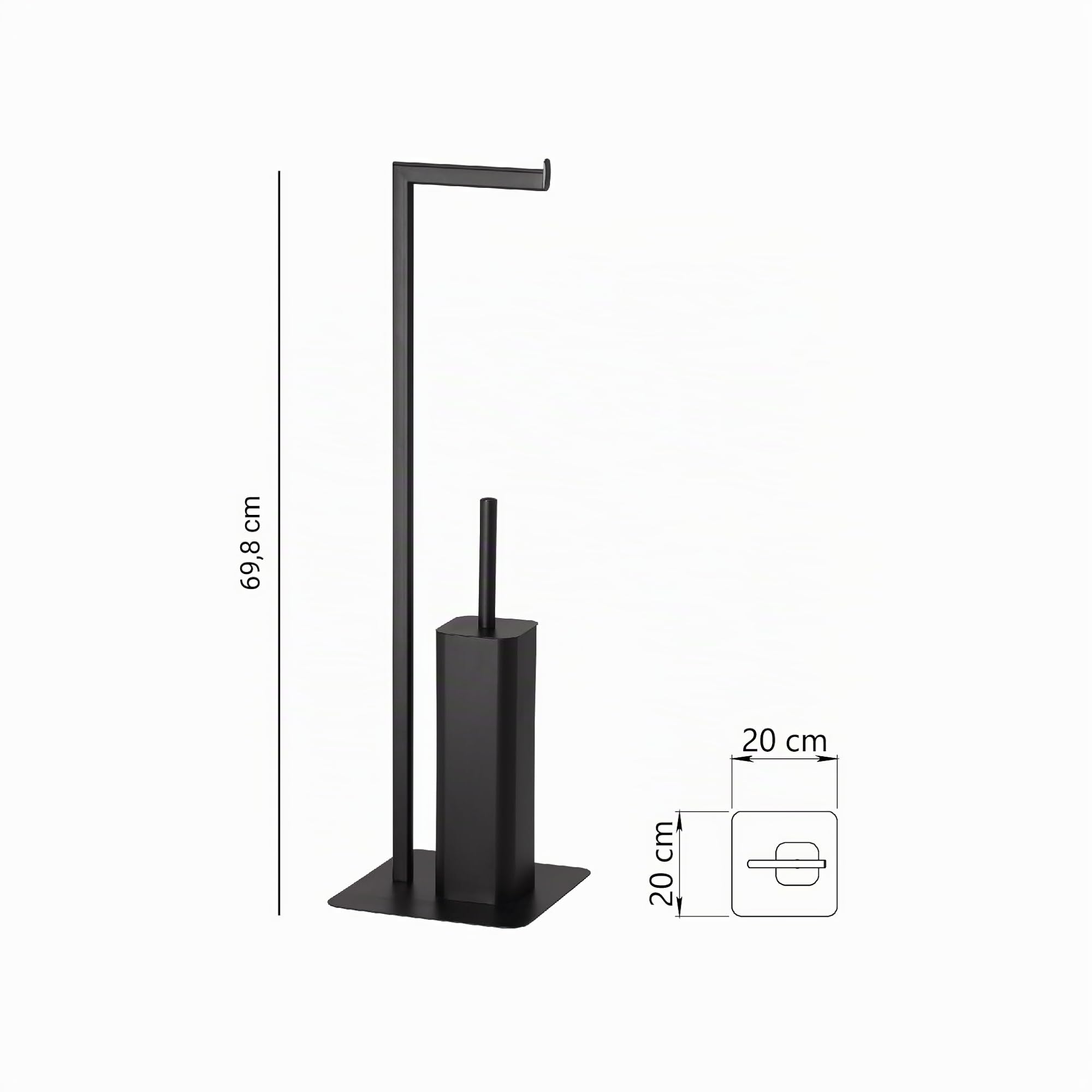 Gedy Felix Escobillero y portarrollos para baño, Negro Mate, Acero INOX Metal y resinas termoplásticas, 20 x 20 x 69,8