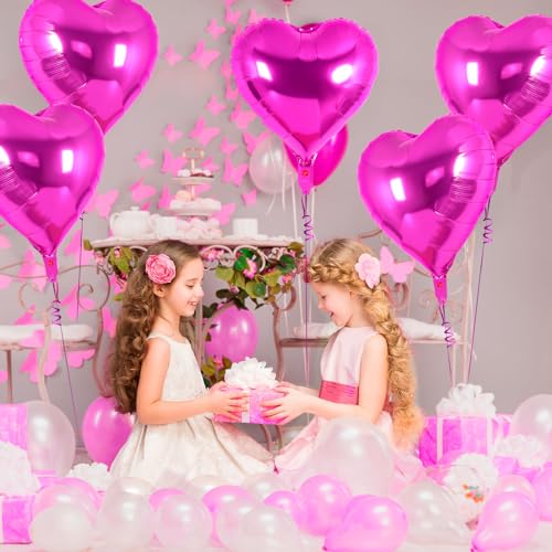 Image of 12 Pcs Rosered Heart Balloons,18 Inch Heart Foil Balloons Love Balloon Valentine Balloon for Birthday Party Wedding Engagement Party Baby Shower Valentine Day Decorations