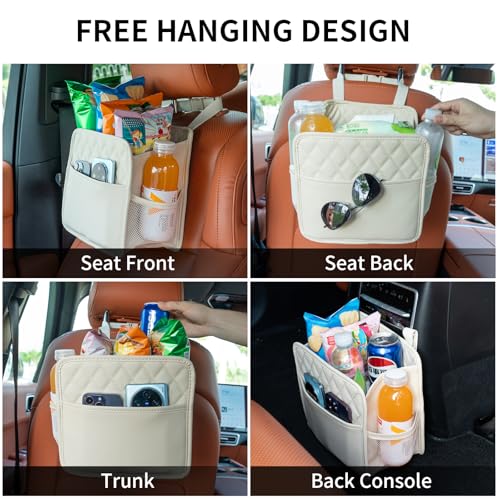Image of FrgKbTm 2Pack Car Seat Back Hanging Bag Car Document Holder Multi-Pocket Bottle Bag Storage Box Organizer Travel Tidy Pouch Pocket Kids Beige