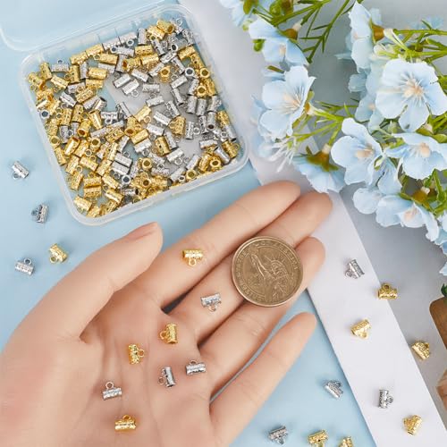SOFPLATE 1 Box 160Pcs Connector Bail Beads Small Bail Tube Beads Bulk Alloy Textured Tibetan Style Silver Spacer Beads Charm Clasp Bead Hanger for Jewellery Making Charms Pendants Necklaces Supplies - Image 3