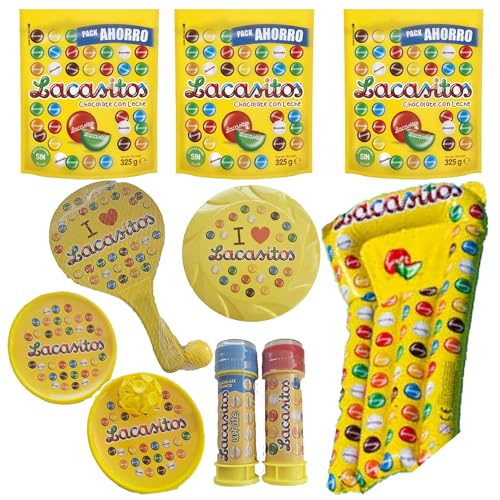 Pack vacaciones Lacasitos:3 doyPack person 325g,palas con ventosa y con pelota , pompero,frisbee y colchoneta