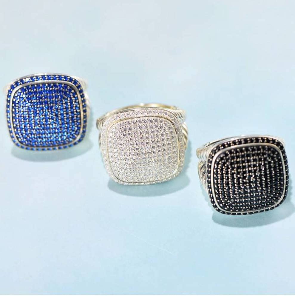 Anillo Retro S925 Plata Precisión Cuadrado Circón Anillo Trenzado Anillo Femeninonegro, 54mm