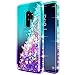Galaxy S9 Plus Case, NageBee Glitter Liquid Floating Sparkle Bling Waterfall Diamond Cute Phone Case for Samsung Galaxy S9+ Plus with Screen Protector (3D PET Full Coverage) -Aqua & Purple