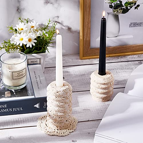 4 Pcs Marble Candle Holders True Natural Candlestick Holder Travertine Holders Modern Candle Stand For Home Wedding Dinning Party Candle Stand For 3/4 Inch Thick Candles, Color White #TOP3