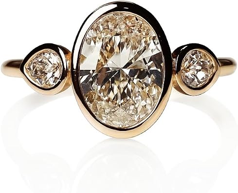 Oval Cut Three Stone Engagement Ring for Women Rose Gold Bezel Set Dainty Ring with Pear & Round CZ Accents, Vintage Inspired Wedding & Promise Jewelry Gift Chicc0102