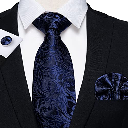 Image of DiBanGu Mens Paisley Tie Set Silk Woven Jacquard Necktie and Pocket Square Cufflinks Gift Set for Wedding Bussiness
