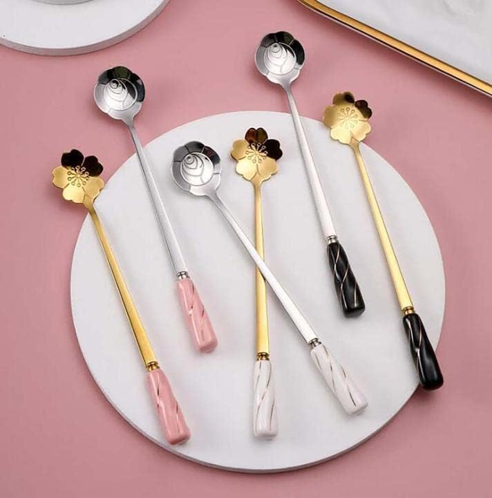 Miniatura 8 de Cucharas mezcladoras de cóctel de acero inoxidable, cuchara de café para postre de té helado, color oro negro, juego de 6 unidades MBBITL con mango