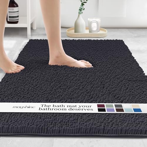 Image of MAYSHINE Plush Shaggy Chenille Bath Mat | Extra Soft, Super Absorbent, Non-Slip Bathroom Rug | Fluffy Microfiber, Area Rug Sets for Bathroom Floor, Kitchen, Living Room | 59 inchx31 inch | Black