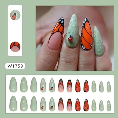 🦋 Spring Almond Press-On Nails: Cute Butterfly Nails for Spring/Summer