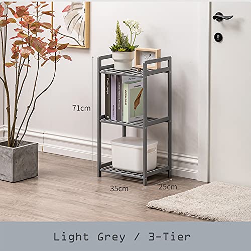 Iotxy Adjustable Multifunctional Shelving Unit - Small 3-Tier Bamboo Freestanding Shelf, Bathroom Towel Storage Shelves, Kitchen Organizer, Living Room Open Bookshelf, Entryway Shoe Rack, Light Grey #TOP6