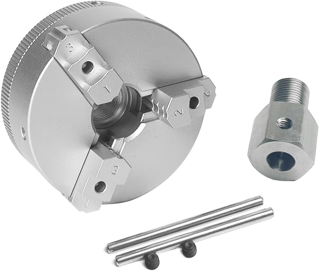 50mm 3-Jaw Self-Centering Lathe Chuck with 10mm Bore Adapter – Fits 10mm Motor Shaft for Mini Lathe, CNC Engraving, DIY Model Making & Watch Repair
