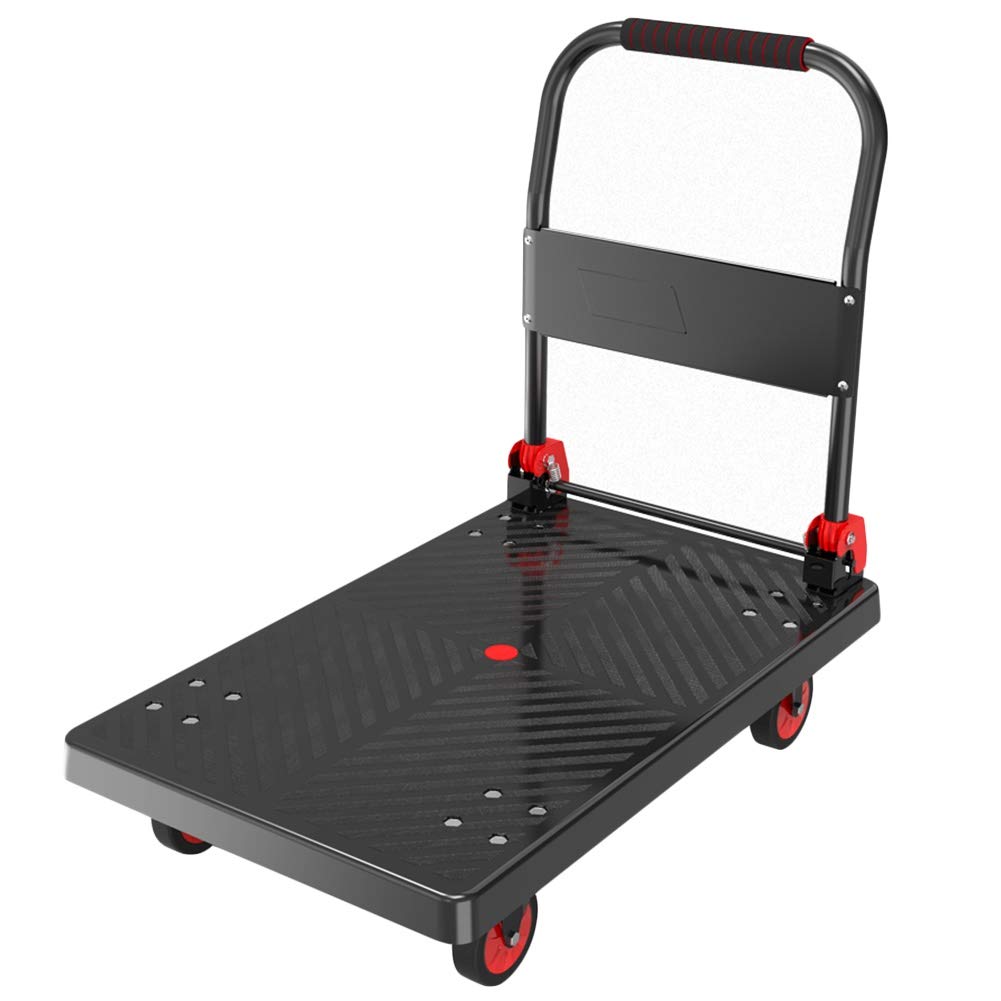 Folding Hand Cart Platform Heavy Duty Push Cart Tuck With Foldable Handle - 300 Kg Load Capacity (Color : Black, Size : 73x47cm)