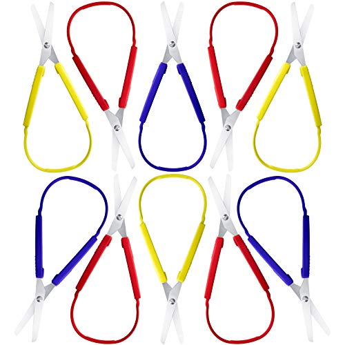 10 Pieces Loop Scissors Adaptive Cutting Scissors Loop Handle Self-Opening Scissors Colorful Grip Scissors for Kids Adults Supports Elderly Needs