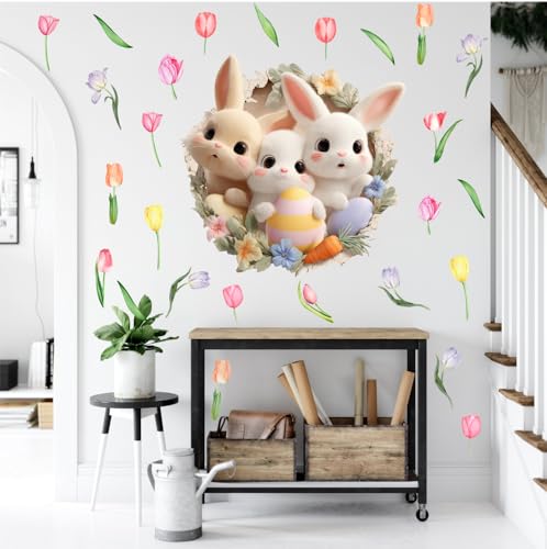Vinilo decorativo conejito 3D para pared tamaño grande miniatura 5