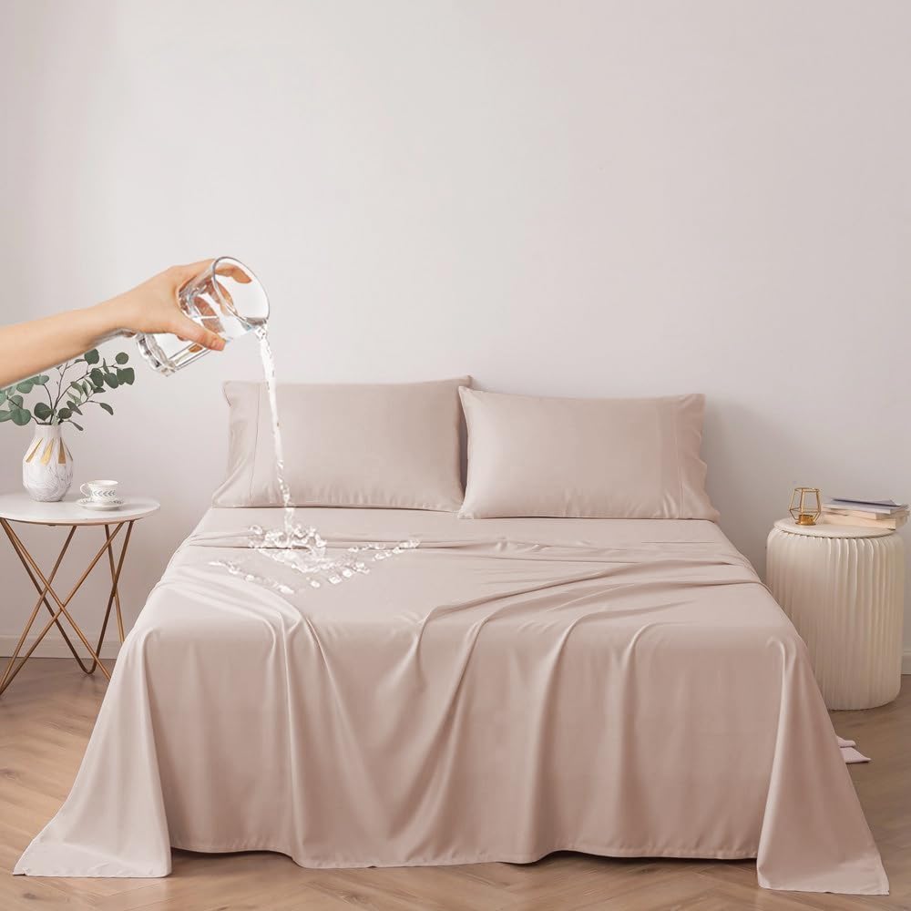 DUJUIKE Waterproof Bed Sheet Cover,Pet Hair Resistant Bed Sheet Cover for Dog and Cats, Mattress Protector for Children, Bed Liner Cover with Waterproof Fabric (Camel, Super King 230 * 300cm) — image 1