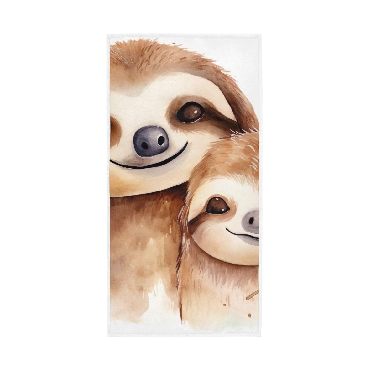 HUYGD Watercolor Cute Sloth Mom and Son Hand Towels, Multipurpose Spa Towels for Hand, Face, Hair, Bath 15 x 30 Inches