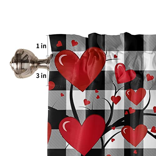 Valentines Kitchen Curtain Set Gnome Rod Pocket Kitchen Tier Curtains Valance Set 3 Piece Red Love Heart Tree Valentines Day Window Curtain Valance Tier Set 54 X 36 In,Black White Buffalo Check Plaid #TOP5