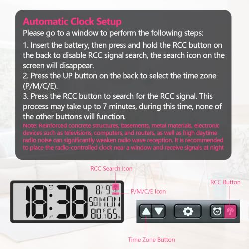 Digital LCD Atomic Desktop Clock, 7.8" Screen with Time, Date, Temperature, Humidity, Alarm, Snooze, DST, Time Zone for Home, Office (No Backlight) - Image 5