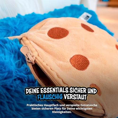 United Labels Sesamstraße Krümelmonster Rucksack 38 cm, 3D Plüsch Rucksack mit verstellbaren Gurten, Plüschtier blau