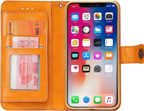 Étui iPhone 14 Plus jaune foncé à rabat en cuir avec dragonne - 3
