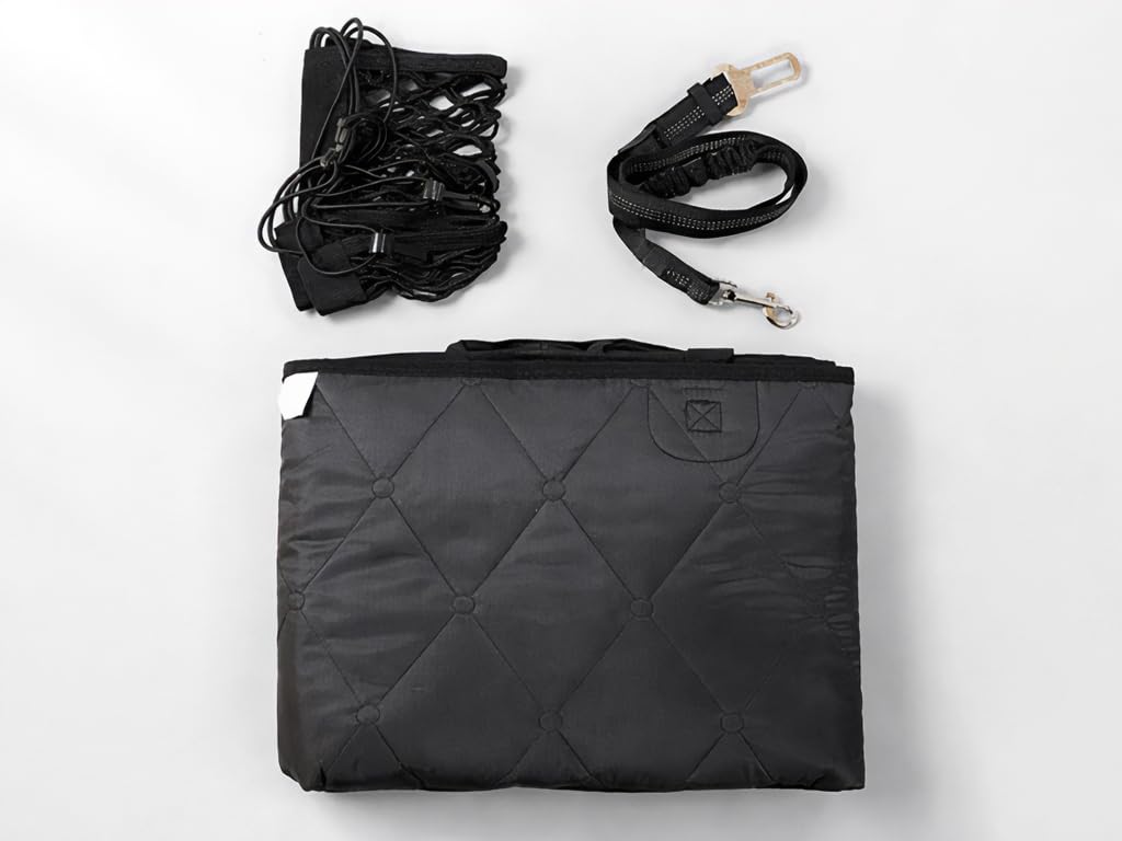 NK KIT Coprisedile Auto per Cani con Ganci Cintura e Divisorio – Protezione per Sedili Auto per Animali Domestici, Impermeabile, Antiscivolo, Finestra in Rete, Protezione Completa (Nero)
