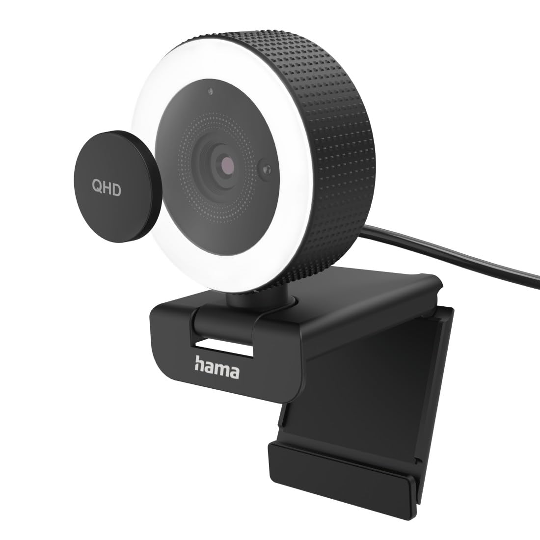 Hama C-850 Pro Webcam PC - QHD 2K 1440p Video Quality, Built-in Microphone, Lens Cover, 1/4 Thread, Auto Focus, USB C - Suitable for Video Calls and Streaming - Black