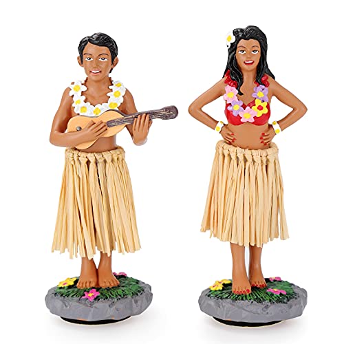 BCSmyer Hula Girl Dashboard Bobbleheads for Driver Hula Boy Dashboard Decorations Hula Dancer Dashboard Bobble Hula Girl Couple Mini Size 4.72" Highï¼ˆCoupleï¼‰ Gift Box Included