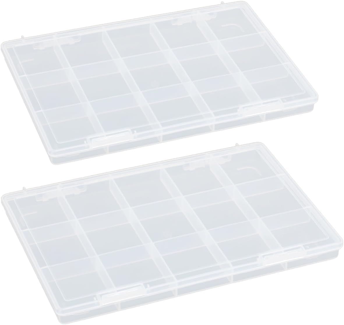 2PACK 15 Grids Clear Plastic Organizer Box, Beads Storage Containers Box Beads Crafts Jewelry Fishing Tackles and Small Items and Other Craft Projects