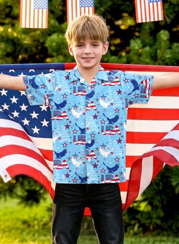 Image of BesserBay Unisex Kids 4th of July Shirt Girls Boys Patriotic Button Down Shirt American Flag Top 4-14 Years