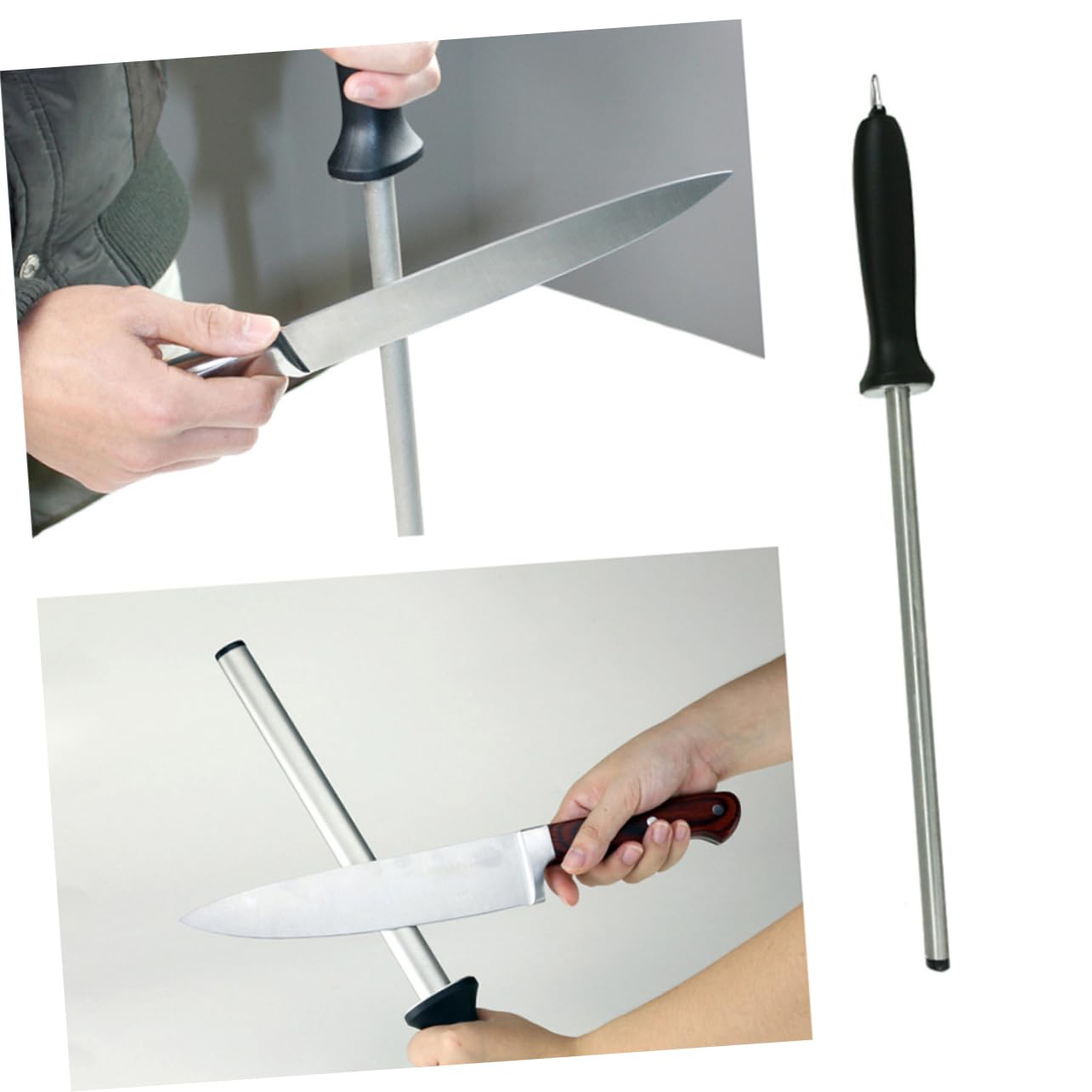 KICHOUSE Carbon Steel Sharpener Rod with Ergonomic Rubber Handle for Efficient Kitchen and Sharpening Comfortable Grip and Design