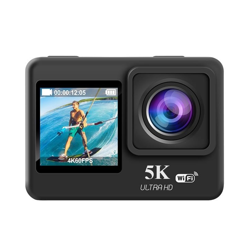 ORLOV 5K 30FPS 48MP WiFi Ultra HD Sports Action Camera | 2" / 1.4" Dual Touch Screen | 170 Degree Wide Angle | EIS Stabilization |30M Waterproof |Built in Mic| 2 x 1350mAh Battery