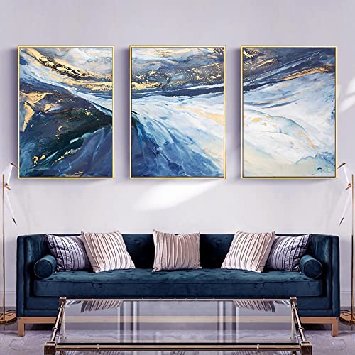 Toile abstraite bleu or marbre de luxe pour décoration murale