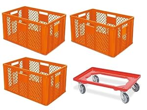 BRB 3X Eurobehälter mit Transportroller (Orange)