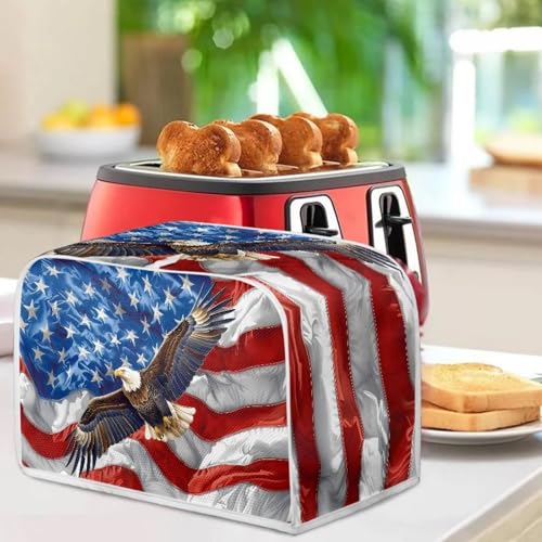 Image of American Flag Eagle Toaster Cover Kitchen Bakeware Protector Fits for Most Standard 4 Slice Toasters July 4th Independence Memorial Day Decor