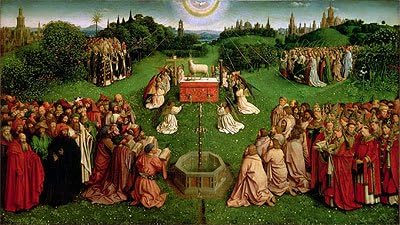 TOPofART Eyck (The Adoration of The Mystic Lamb (The Ghent Altarpiece), 1432) Canvas Art Print Reproduction (15.7x28 in) (40x71 cm)