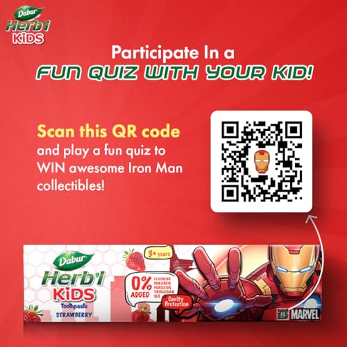 Image of Dabur Herb'l Kids Iron Man Toothpaste - 160g (80g x 2) | Strawberry Flavour | 3+ Years | No Added Chemicals | Cavity Protection | Fights Germs | Strong Teeth & Healthy Gums | SLS & Fluoride Free